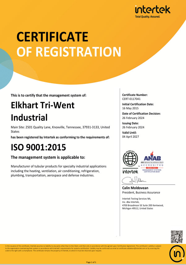 Tri-Went Inc ISO Cert 9001-2015 KNOXVILLE